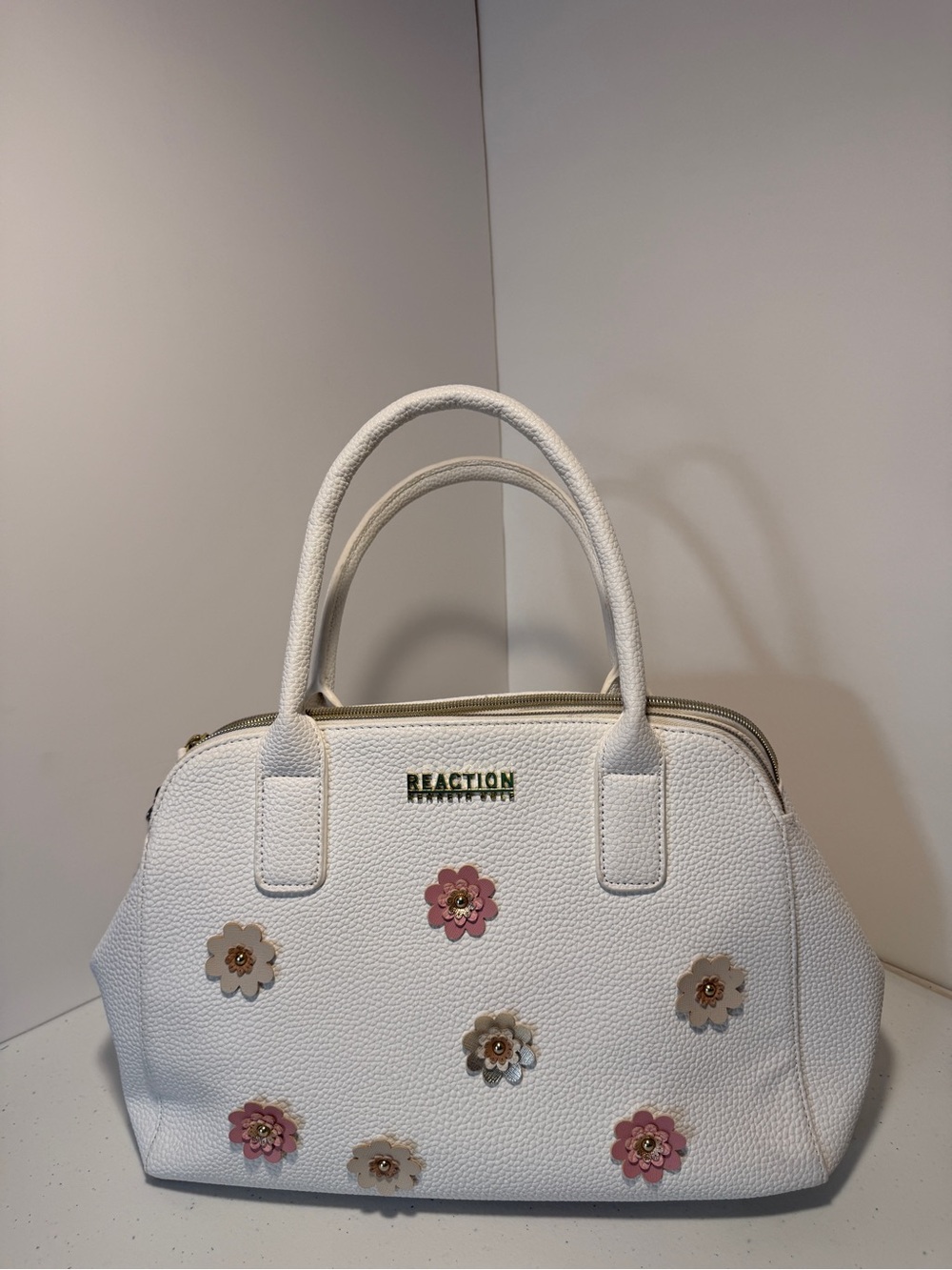 Kenneth Cole Reaction White Satchel with Pink & Beige Floral Accents